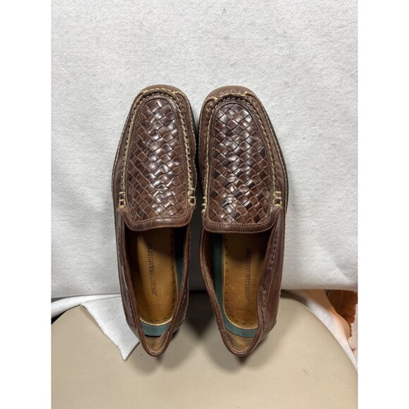 Johnston & Murphy Mens Brown Leather Slip-On Loafers Size 10.5 M With Woven Desi - Picture 1 of 7